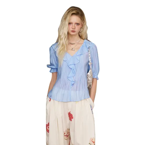 ELF SACK Chiffon Shirt Women's Refreshing Blue
