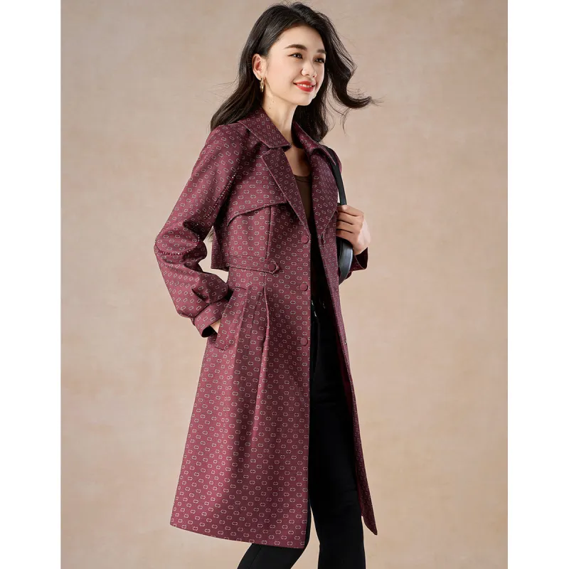 Mylan Spring Fall Trench Coat Slim Fit Women's Fuchsia-5