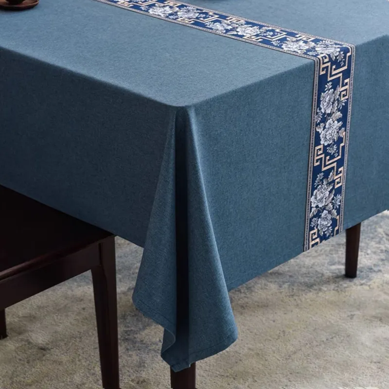 LUOYIJIA Waterproof New Chinese Style Dining Table Zen Cotton Linen Blend Coffee Table Mats Premium Tablecloths-5
