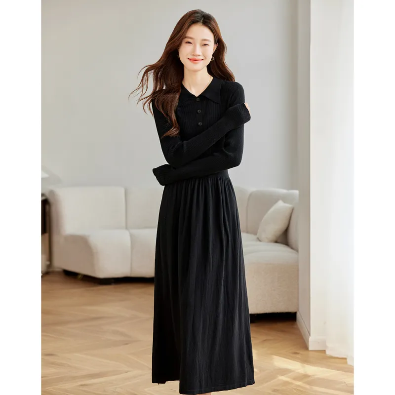 Love Elaine Spring Fall Long Sleeved Dress Women's Black-1