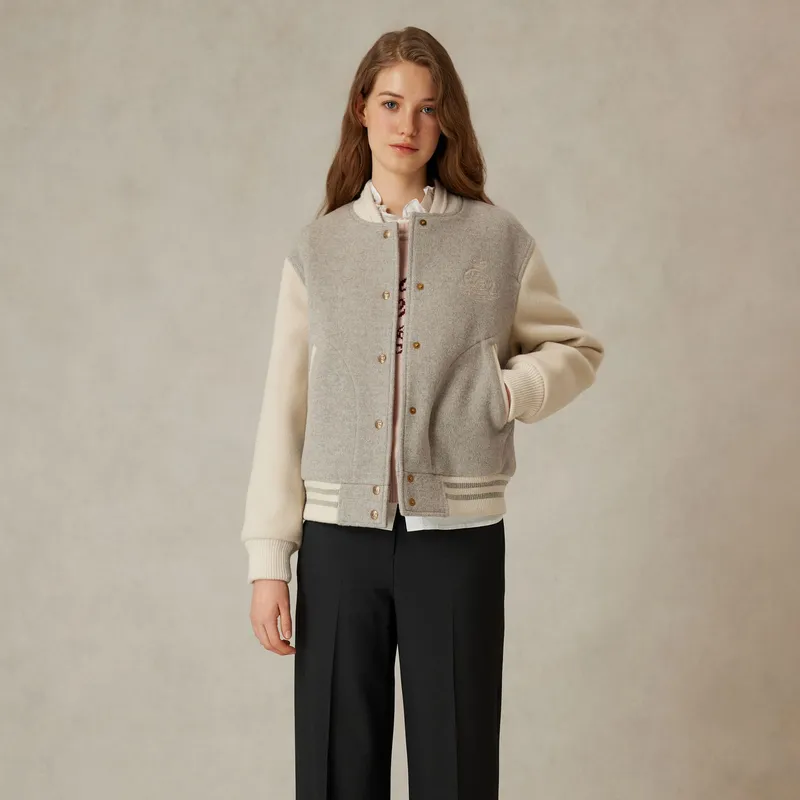 E.land Baseball Jacket Women's Gray-4