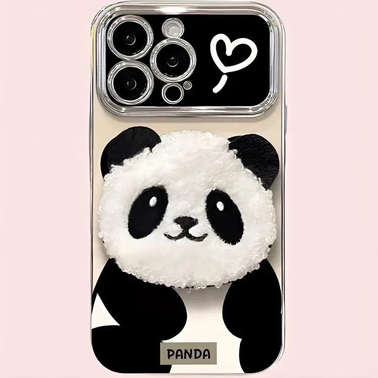 Sopi TPU Material Electroplated Large Window Panda Phone Cases Compatible With IPhone 16/15 Pro Max/Apple 13/14 Pro/Max-4