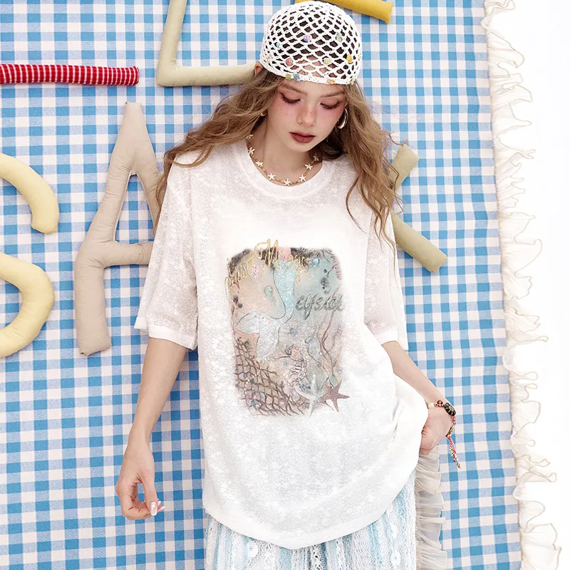 ELF SACK T Shirts Women's Mother Of Pearl White-2