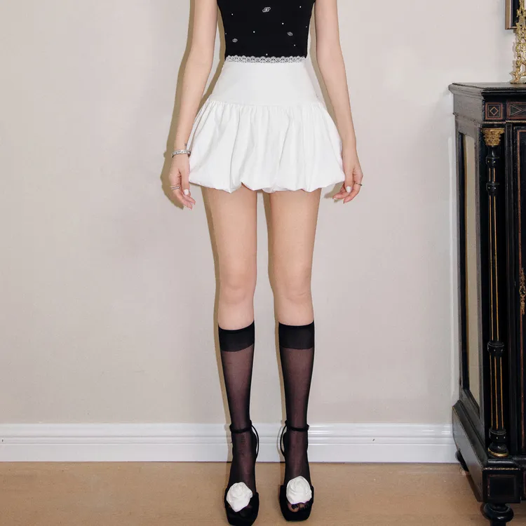 Three Quarters Casual Short Skirts Women's White-2
