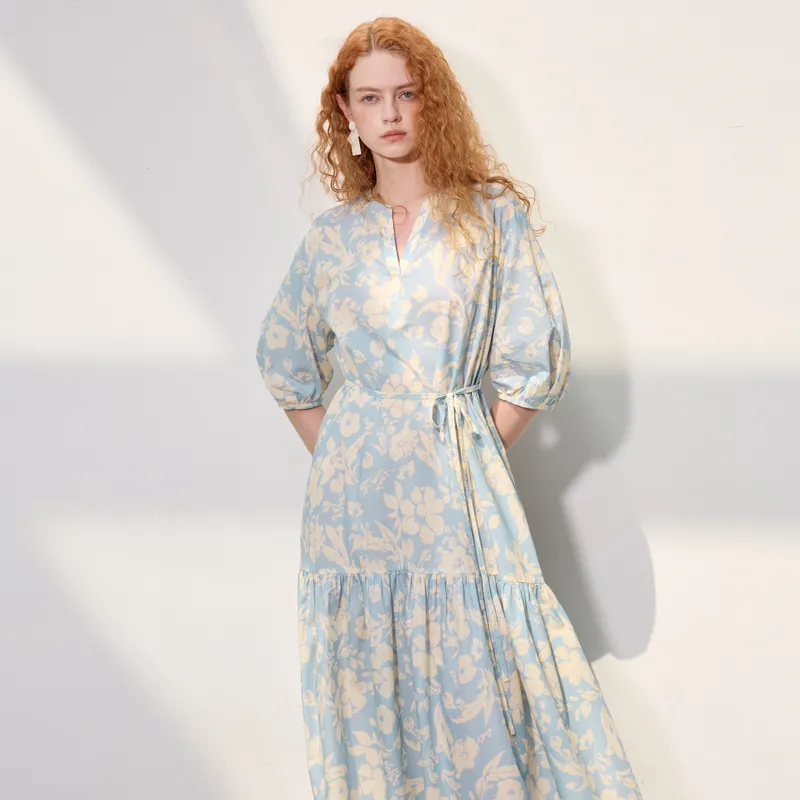 3COLOUR Short Sleeved Dress Women's Sky Blue Floral-2