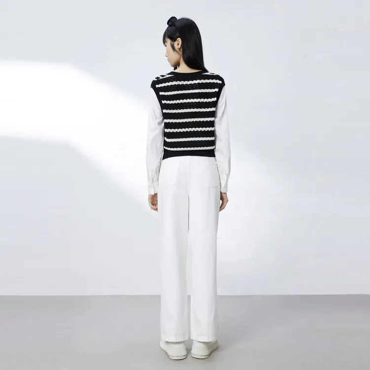 SHUIYUNJIAN Sweater Women's Black Stripes-5