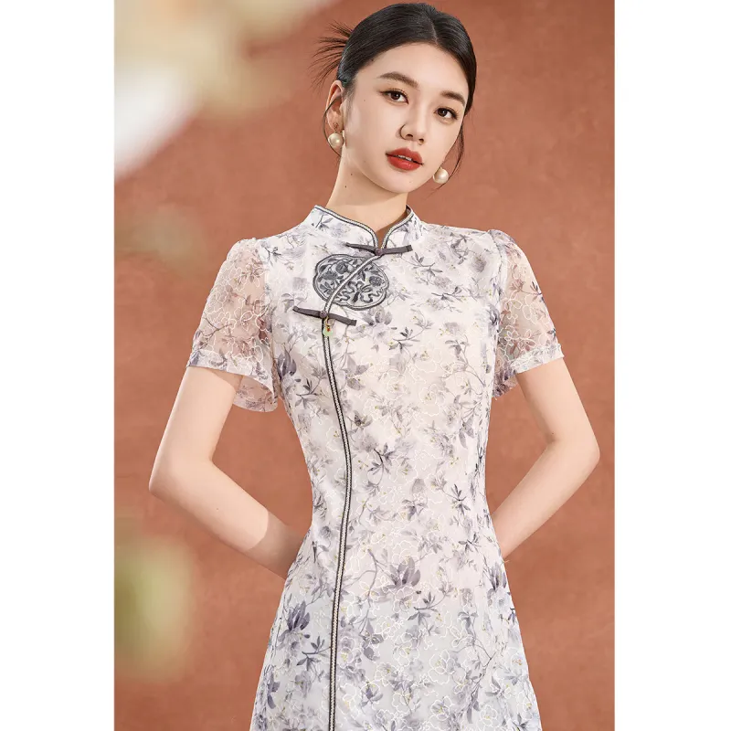 Mylan Short Sleeved Dress Cinched Waist Women's Gray-3