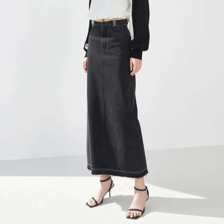 MO&CO Denim Long Skirts Women's Denim Black-4