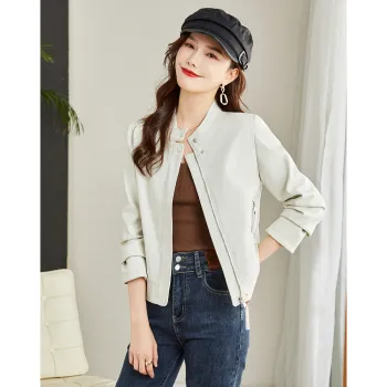 TERRE BLEUE Spring Leather Jacket Loose Fit Women's