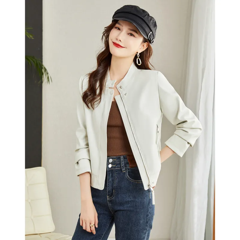 TERRE BLEUE Spring Leather Jacket Loose Fit Women's-0