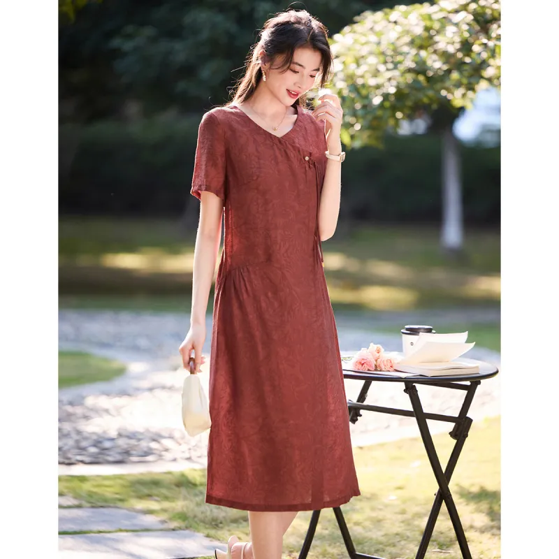 Like The Age Of Water Short Sleeved Dress Women's Red-2
