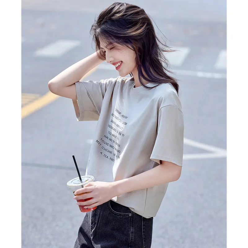 Still quiet T Shirts Women's Light Beige Gray-2