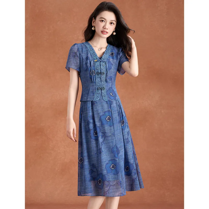 Mylan Two Piece Skirt Sets Women's Blue-5