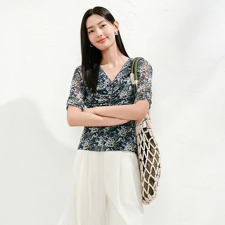 JZ. ANNAKRO Chiffon Shirt Women's Floral Green-2