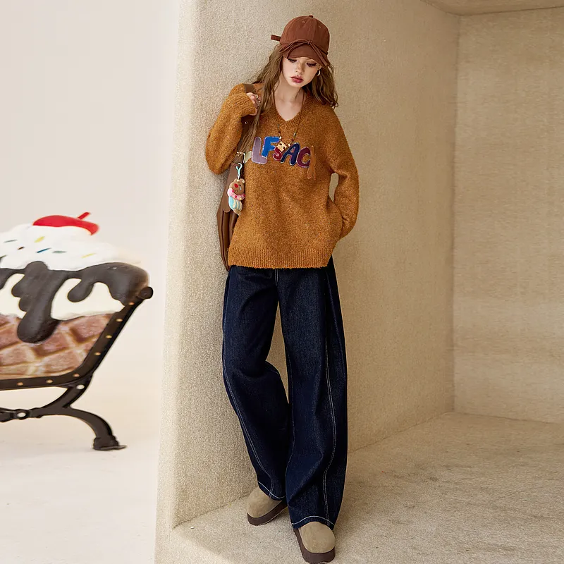 ELF SACK Multicolor Plush Letter Effortless Style Sweater Women's-10