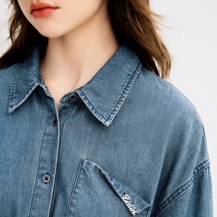 LEDIN Long Sleeved Dress Women's Denim Blue-2