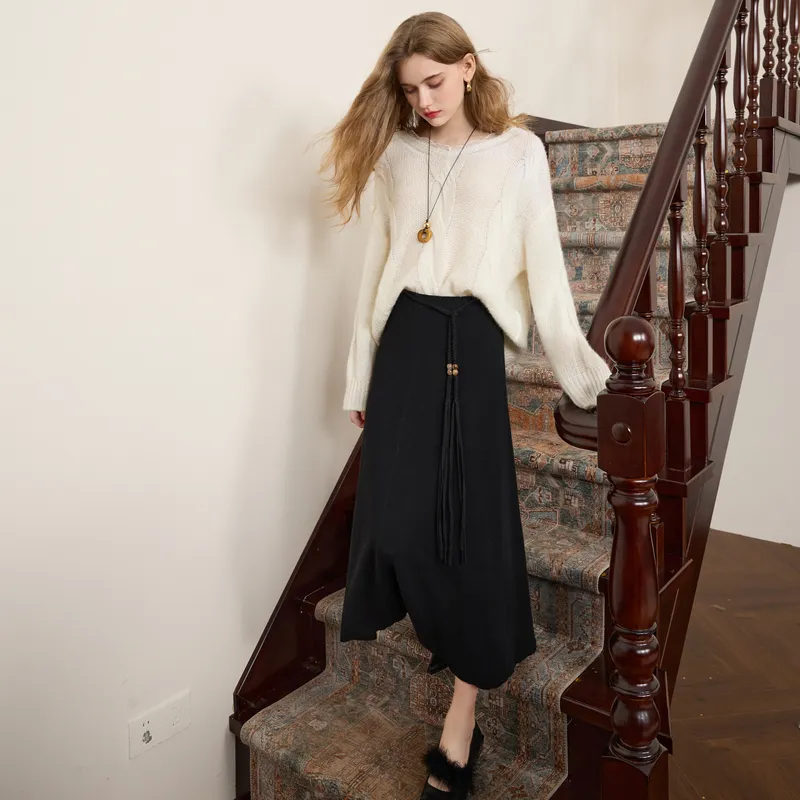 3COLOUR Casual Long Skirt Women's Classic Black-6