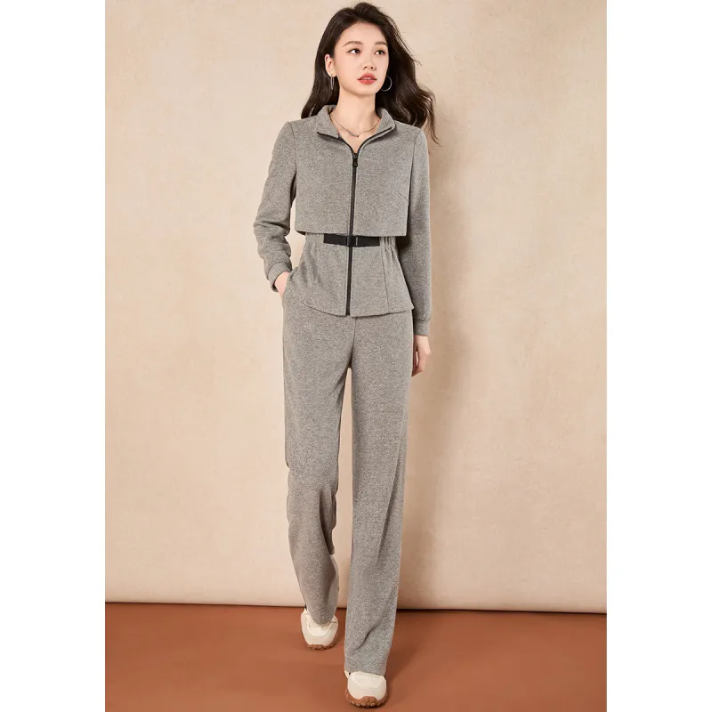 Mylan Casual Suit Cinched Waist Women's Gray-4