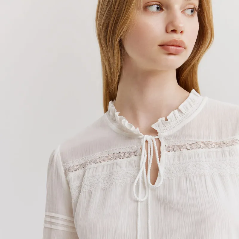 E.land Long Sleeved Dresses Women's Ivory White/White-3