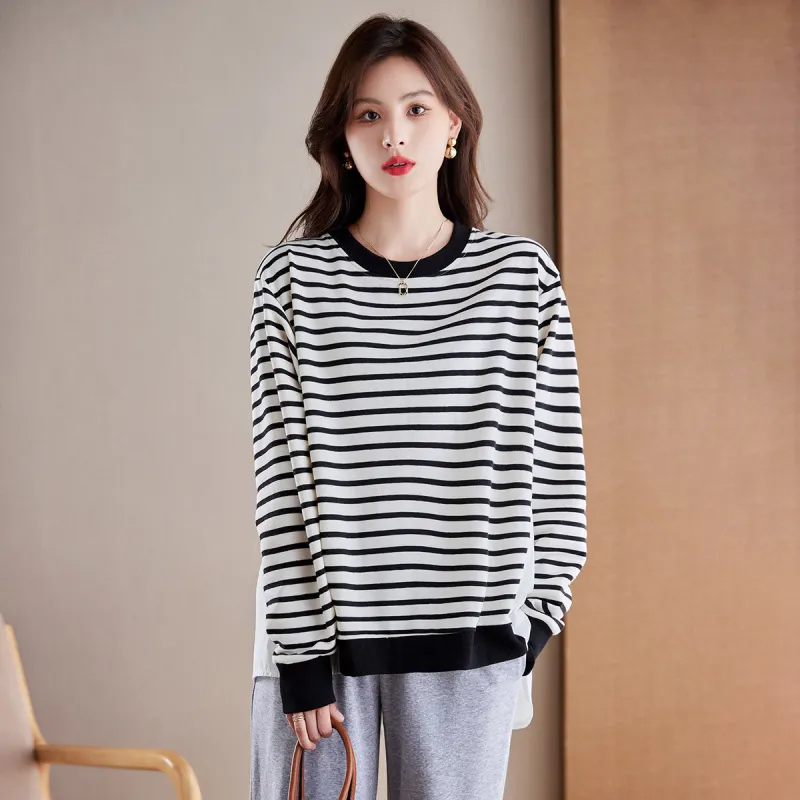 Like The Age Of Water Spring, Fall Sweatshirt Regular Women's Stripes-1