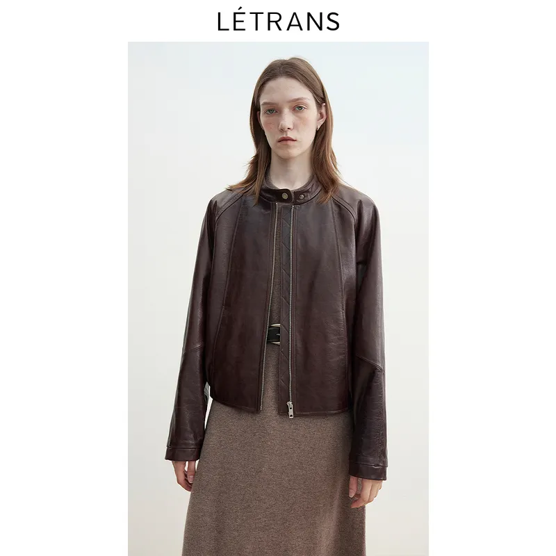 LETRANS Leather Jacket Women's Burgundy-2