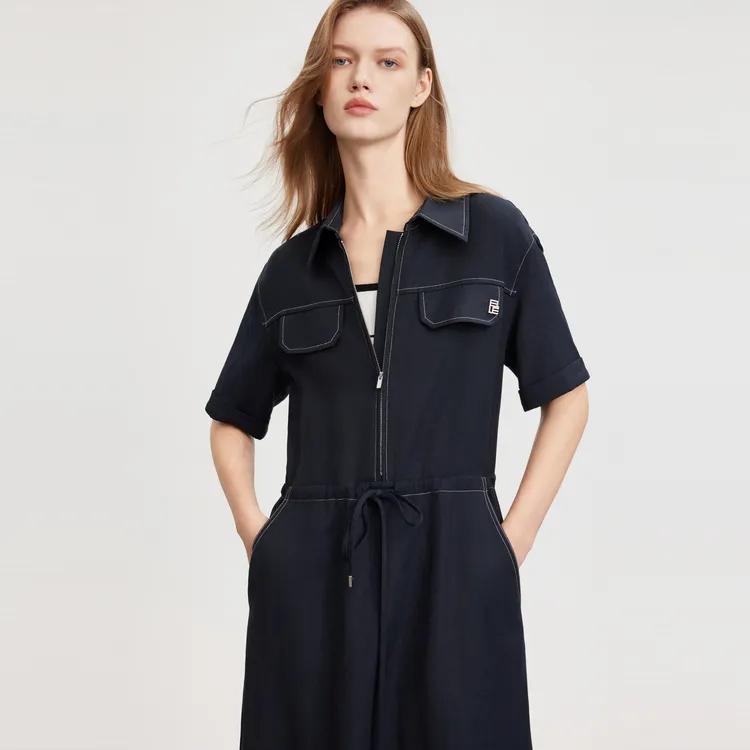 ELLE Short Sleeved Dress Women's Navy Blue-2