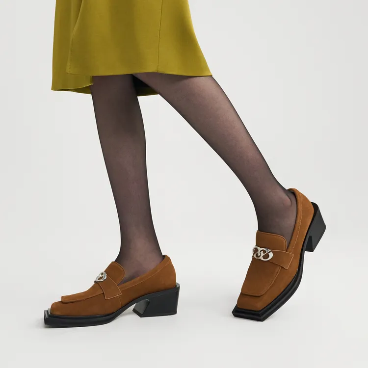 Lost In Echo Commute Block Heel Platform Height Increasing Leather Shoes Loafers Women's Black-9