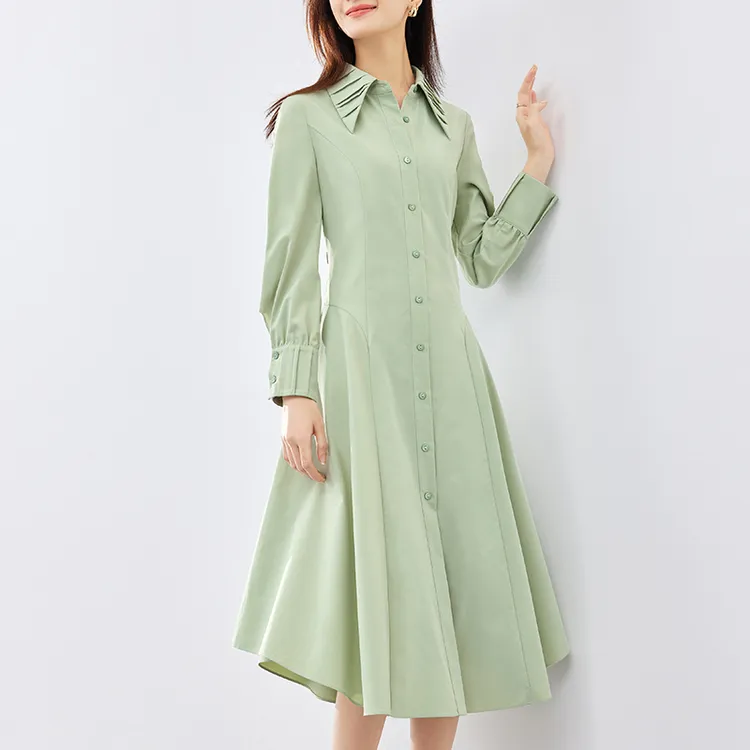 SENTUBILA Long Sleeved Dresses Women's Light Green-2