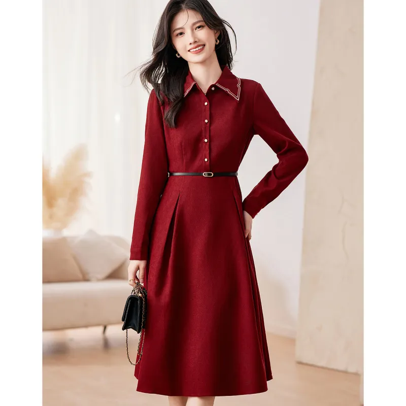 Like The Age Of Water Spring Short Sleeved Dress Slim Fit Women's Red-3