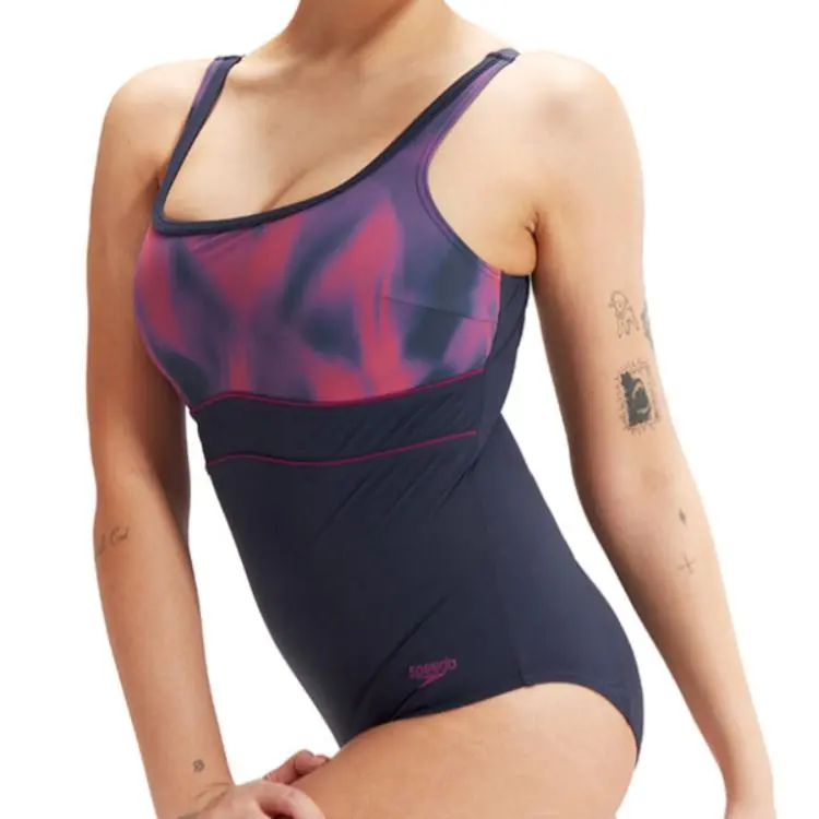 Speedo One piece Swimsuit Women's Navy Blue Purple-3