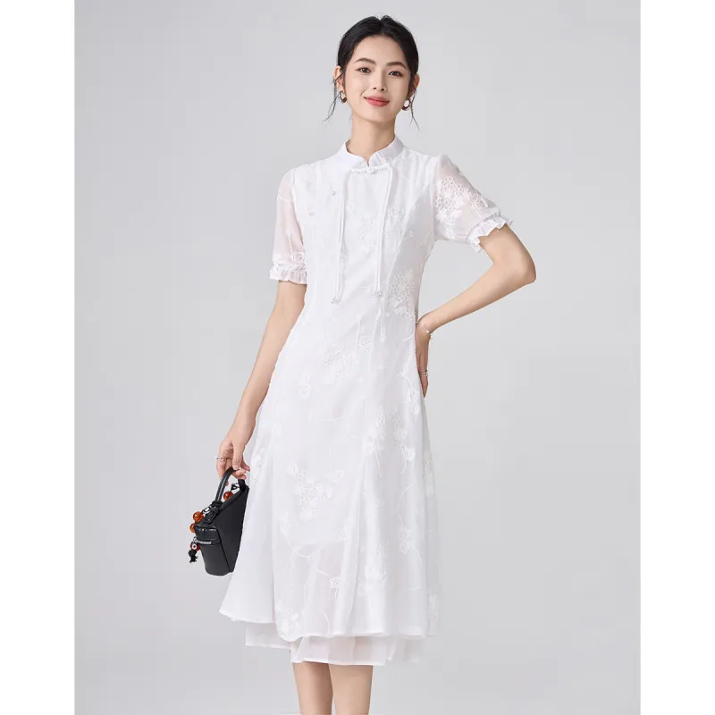 Love Elaine Short Sleeved Dress Women's White-5