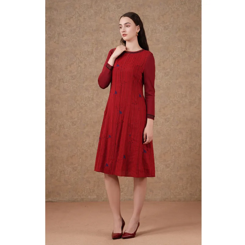 QIAOWANNI Long Sleeved Dresses Women's Herbal Flower Pattern-4
