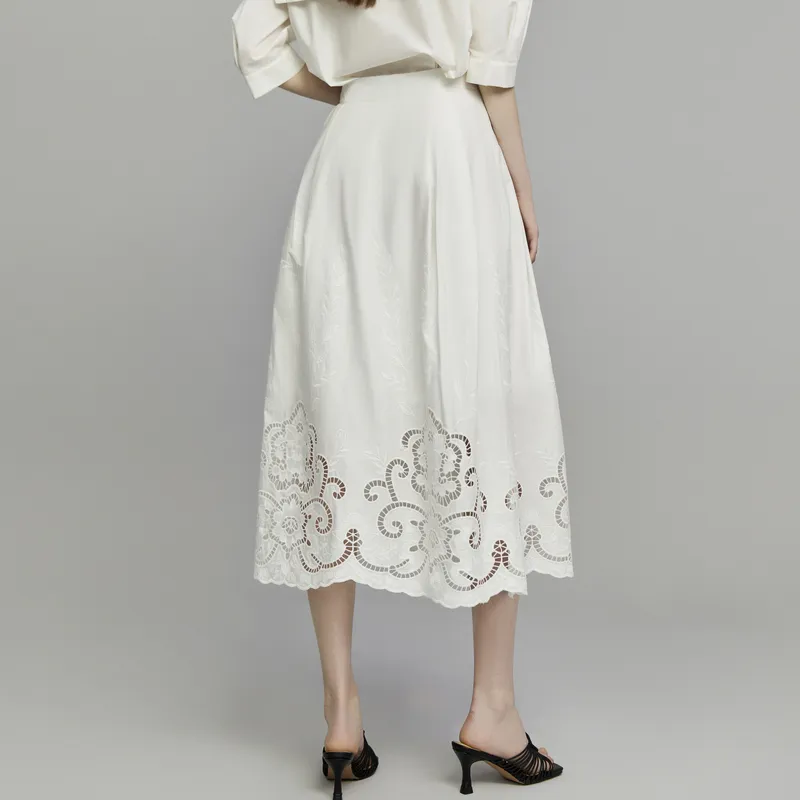 ELLE Casual Long Skirts Women's White-2
