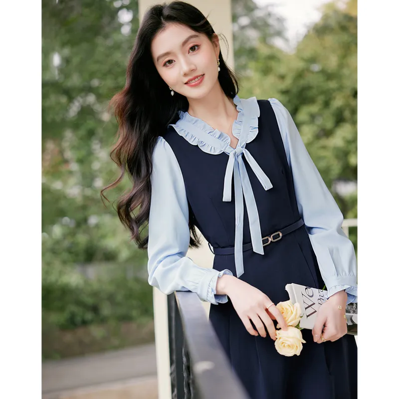 Like The Age Of Water Long Sleeved Dress Women's Blue-3