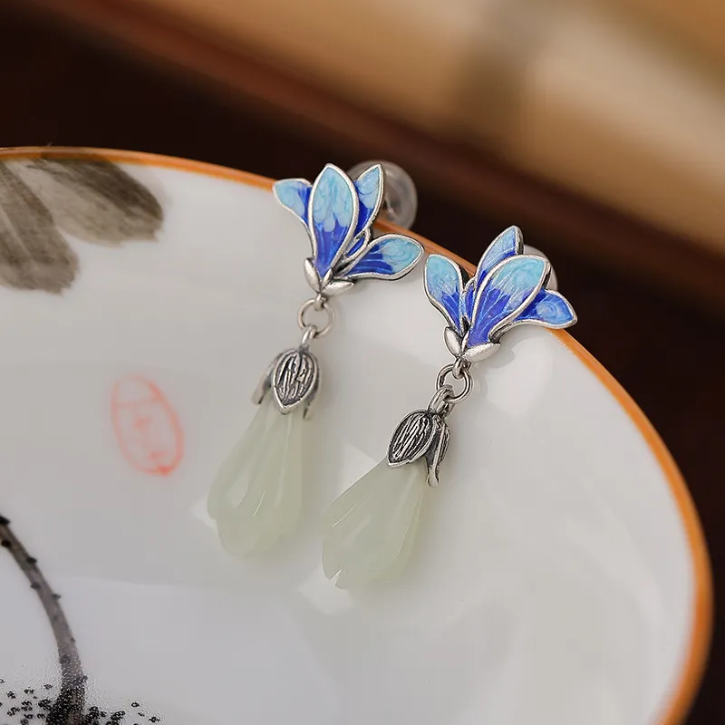 Royal Heaven's Choice Hetian Jade Earrings Pale Greenish White Jade Unisex-3