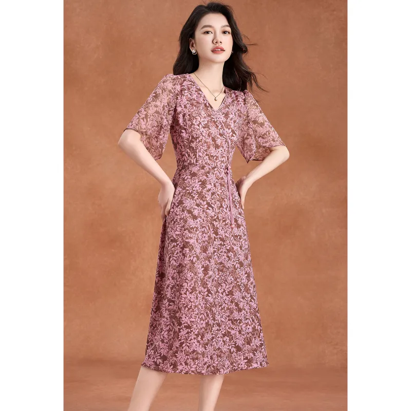 Mylan Short Sleeved Dress Cinched Waist Women's-4