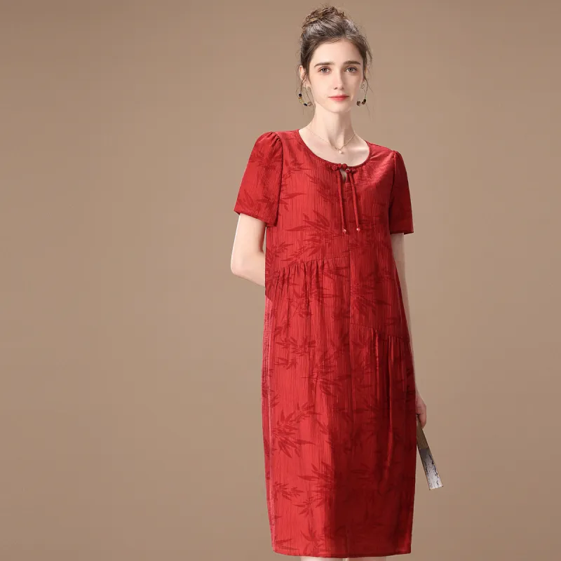 FENHONGMALI Short Sleeved Dresses Women's Red-2