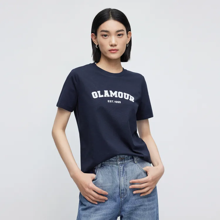 SHUIYUNJIAN Short Sleeved Letter Pullover T Shirt Women's-15