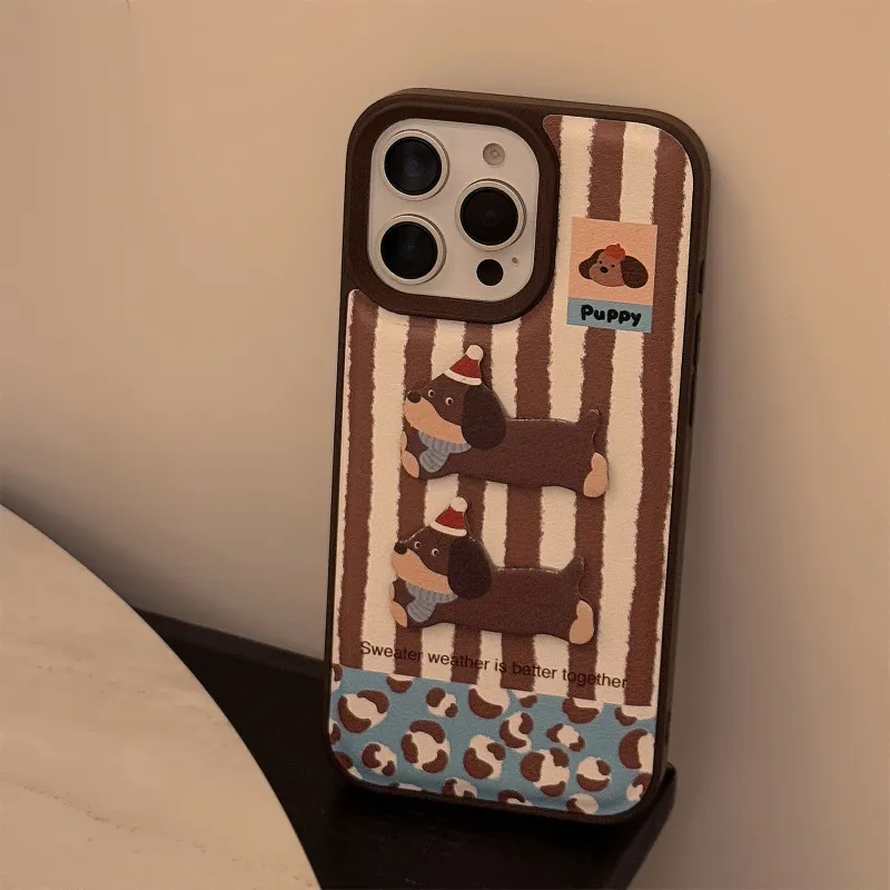QIZHENG TPU Material Ins 3D Effect Sausage Dog Phone Case Compatible With Apple 16 Pro Max/15/14/13/12/11-5
