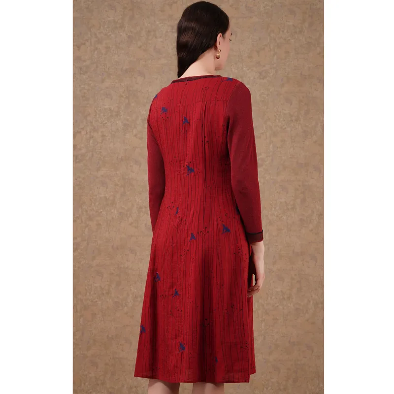 QIAOWANNI Long Sleeved Dresses Women's Herbal Flower Pattern-5