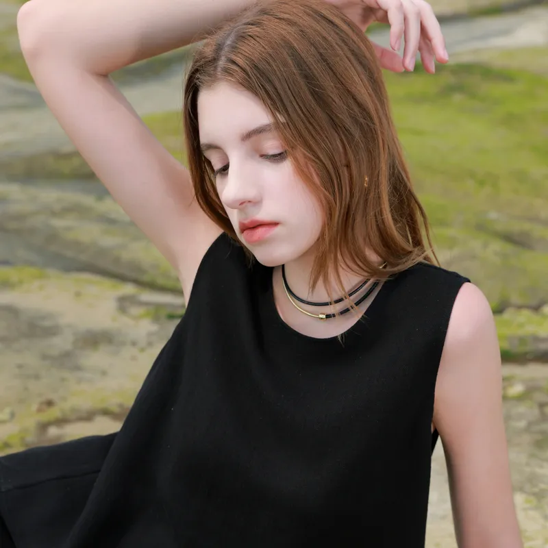 3COLOUR Two Piece Skirt Sets Women's Clothing Sets Classic Black Top+Skirt-5