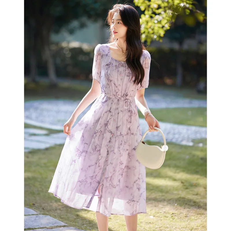 Like The Age Of Water Spring And Summer Long Sleeved Dresses Loose Fit Women's Purple-2