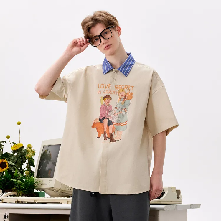 Bosieagender Shirts Unisex Beige Apricot-5