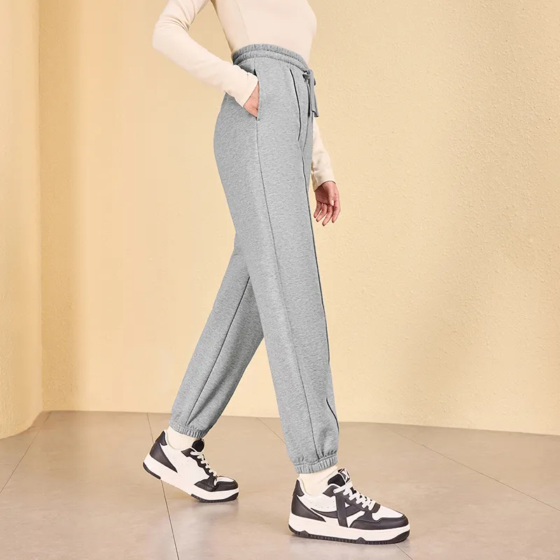 XTEP Little C Pants Knitted Sports Pants Fleece Lined Women's Light Heather Gray-4