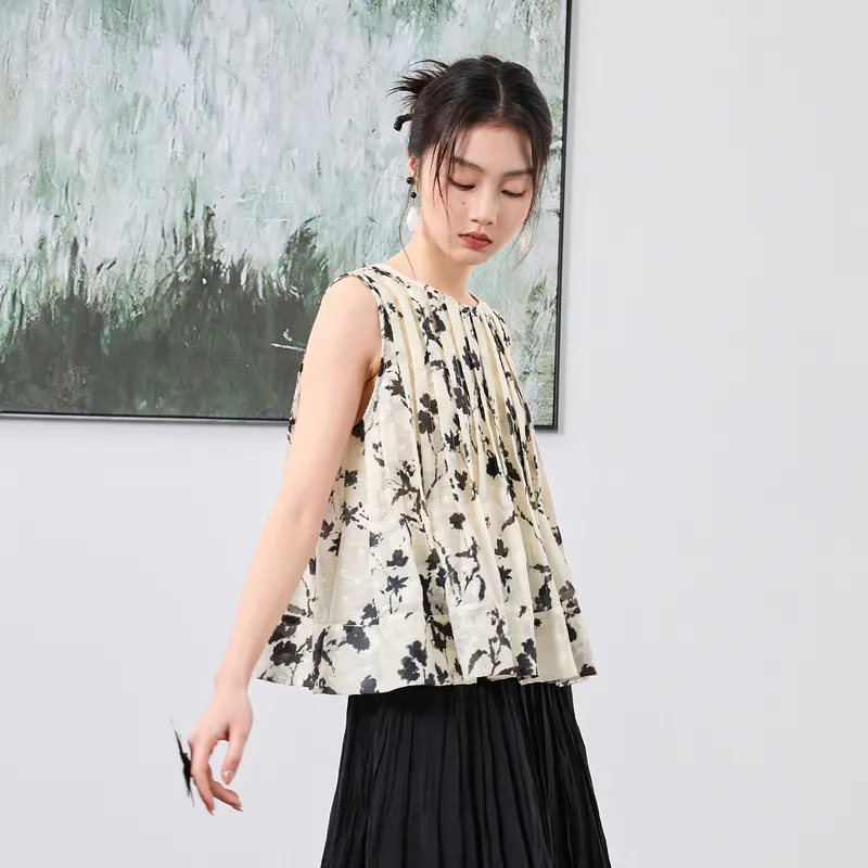 3COLOUR Chiffon Shirt Women's Black Rice Floral-6