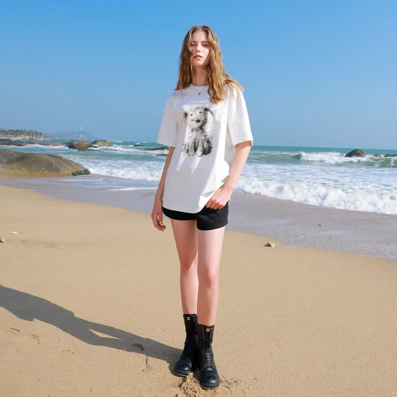 3COLOUR Drop Shoulder Sleeve T Shirt Women's Pearl White-6