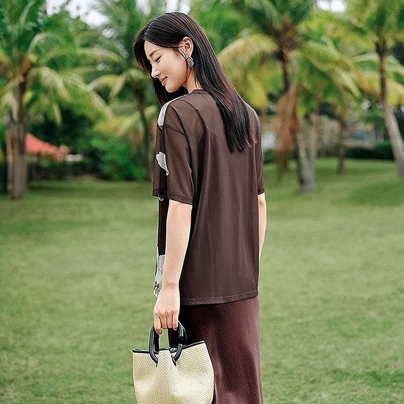 JZ. ANNAKRO Chiffon Shirt Women's Floral Coffee-3