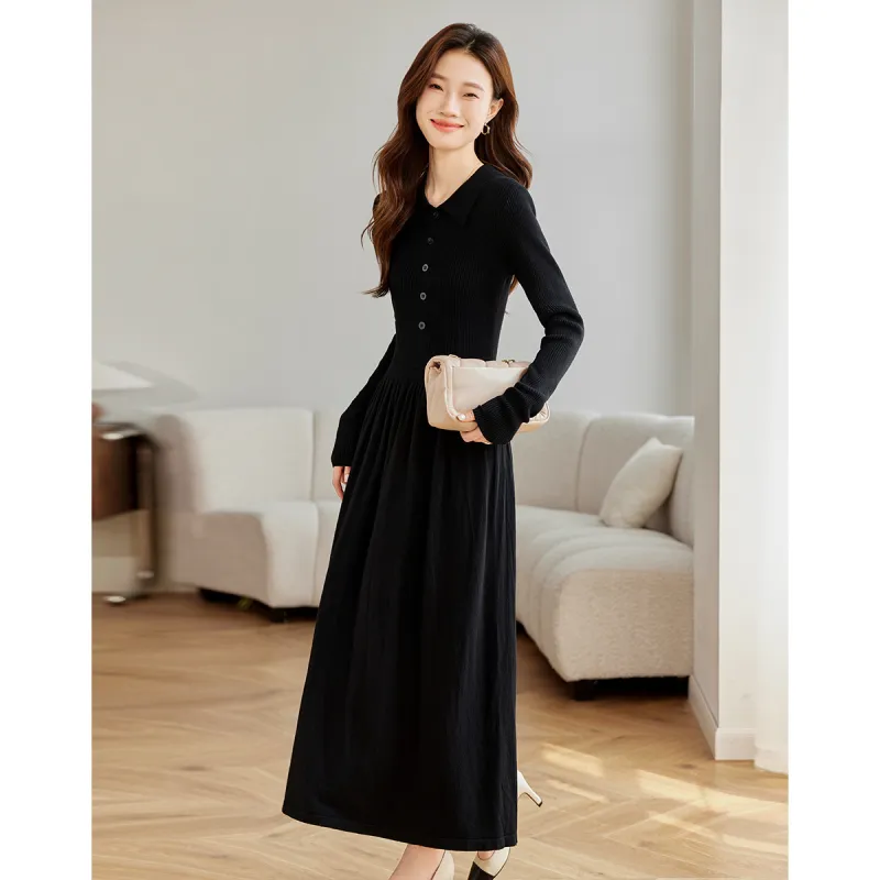 Love Elaine Spring Fall Long Sleeved Dress Women's Black-0