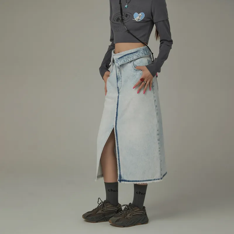 CHUU Casual Short Skirts Women's Light Denim Blue-2