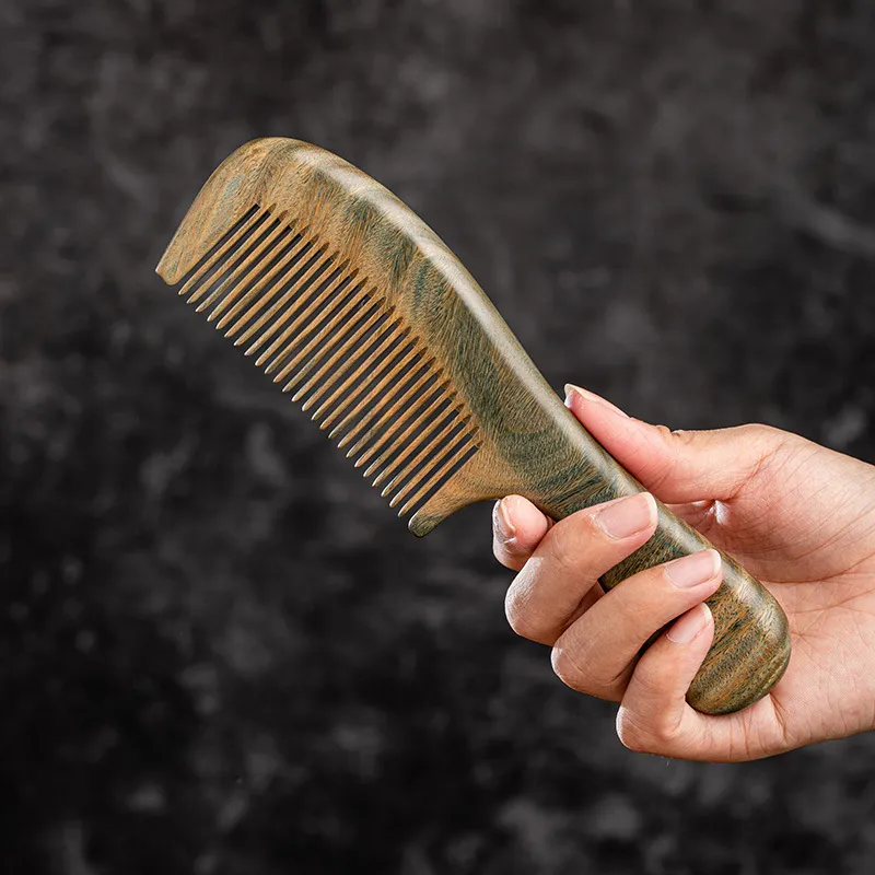XIBI Anti Static Green Sandalwood Handle Comb For Men And Women's Long Handle Home Use Craft Comb Massage-2